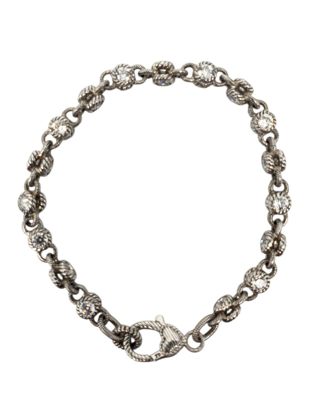 Judith Ripka Sterling Silver CZ Station Link Bracelet #23869 - Picture 5 of 9